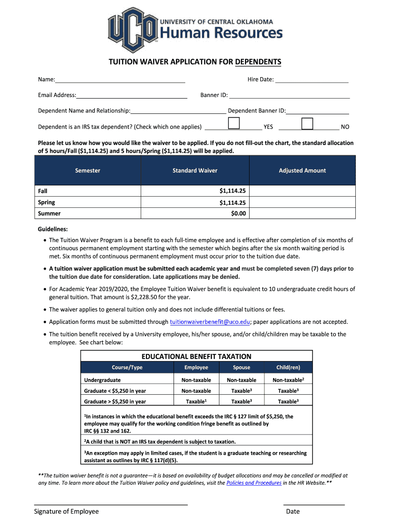 Uco Tuition Waiver  Form