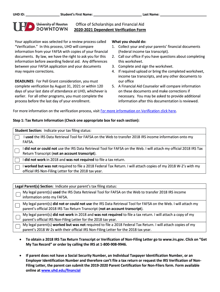  Dependent Verification Form 2020-2024