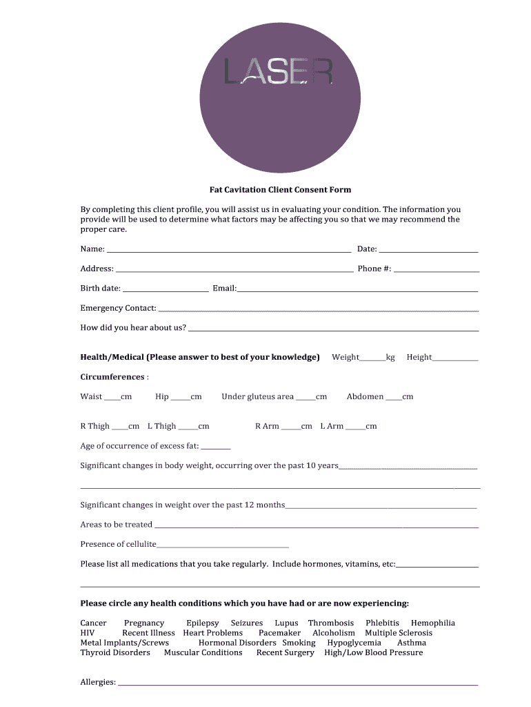 Fat Cavitation Client Consent Form by Completing This Client