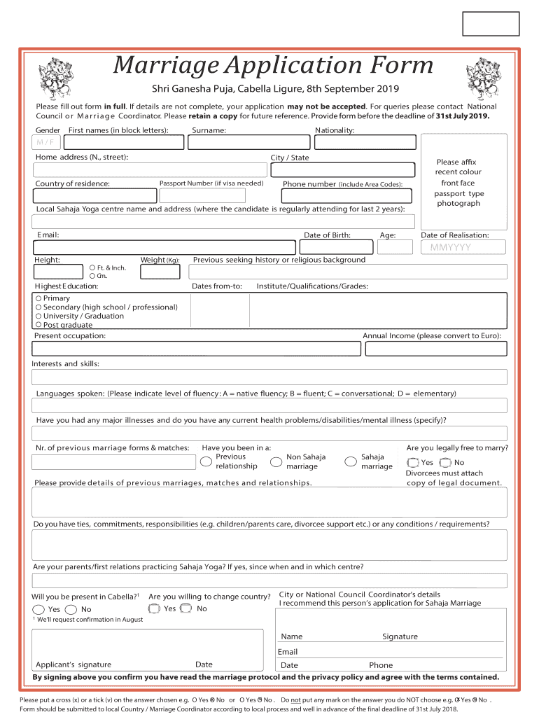 Sahaja Yoga Marriage Application Form