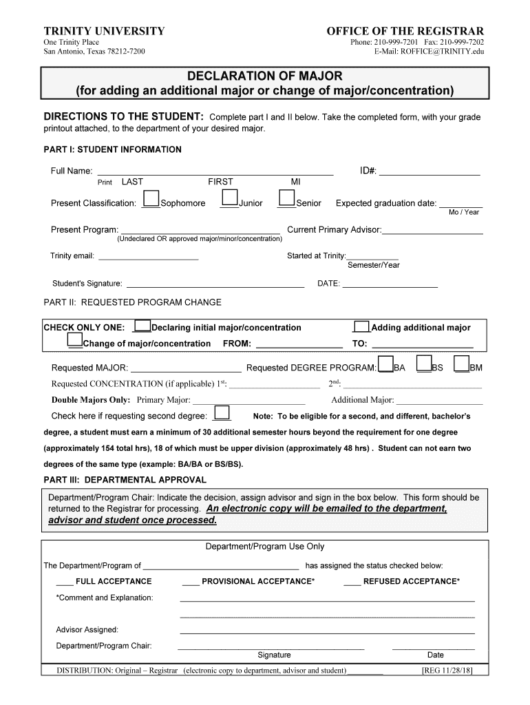 Trinity University Declaration  Form