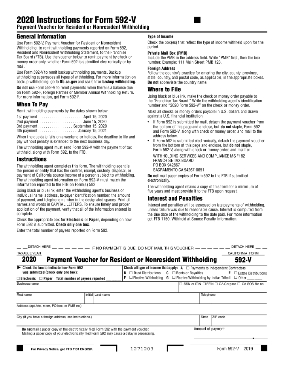  Instructions for Form 592 V California 2020