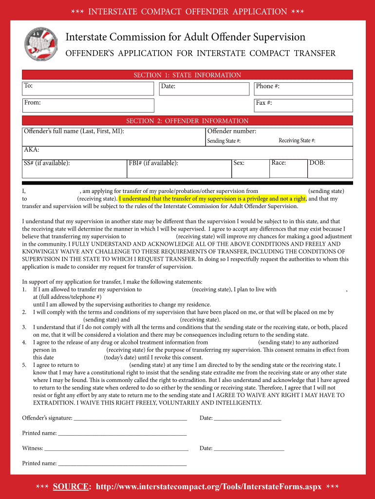 Interstate Compact Application  Form