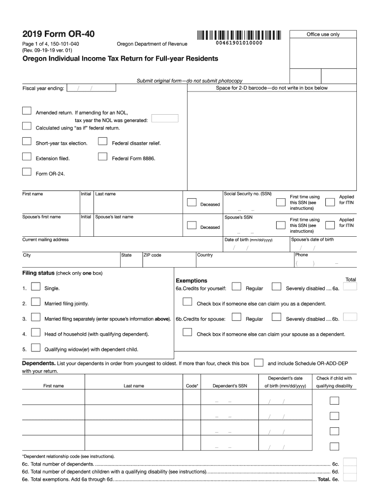 Get and Sign Oregon Tax Form 40 2019