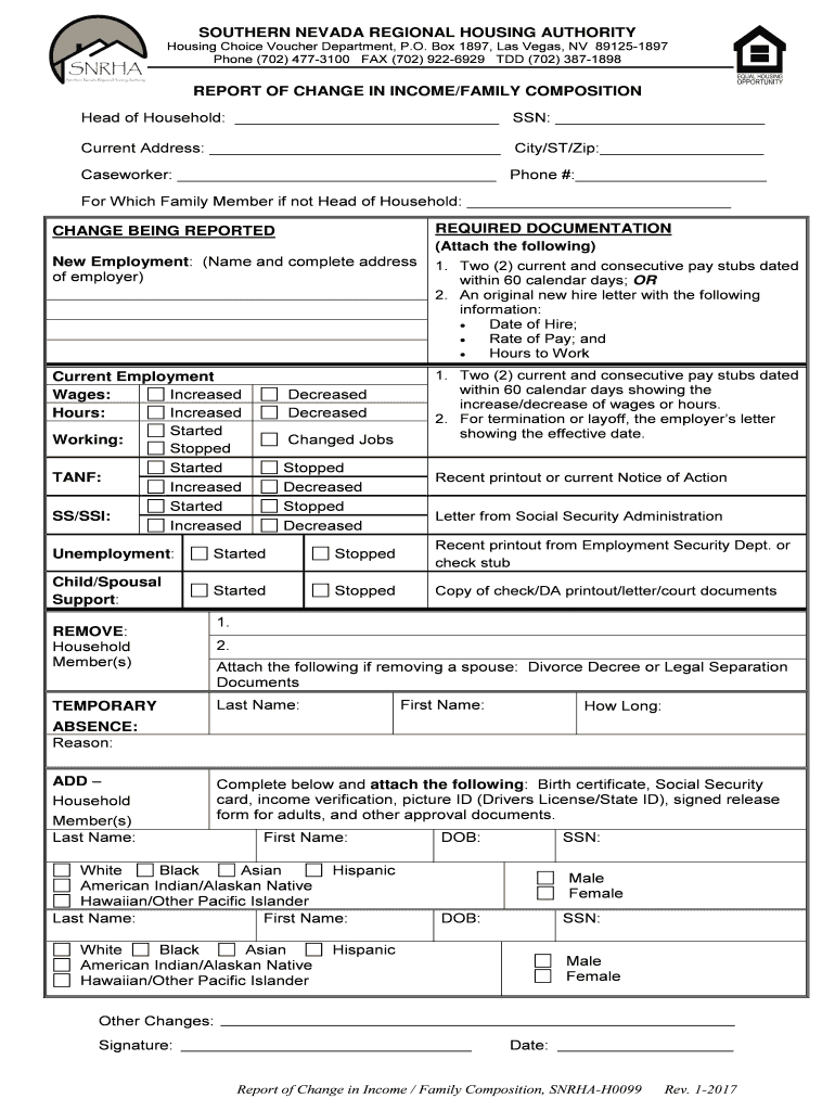  Snrha H0099 Report Change Income 2017-2024