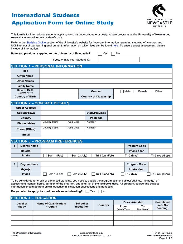 International Students Application Form for Online Study