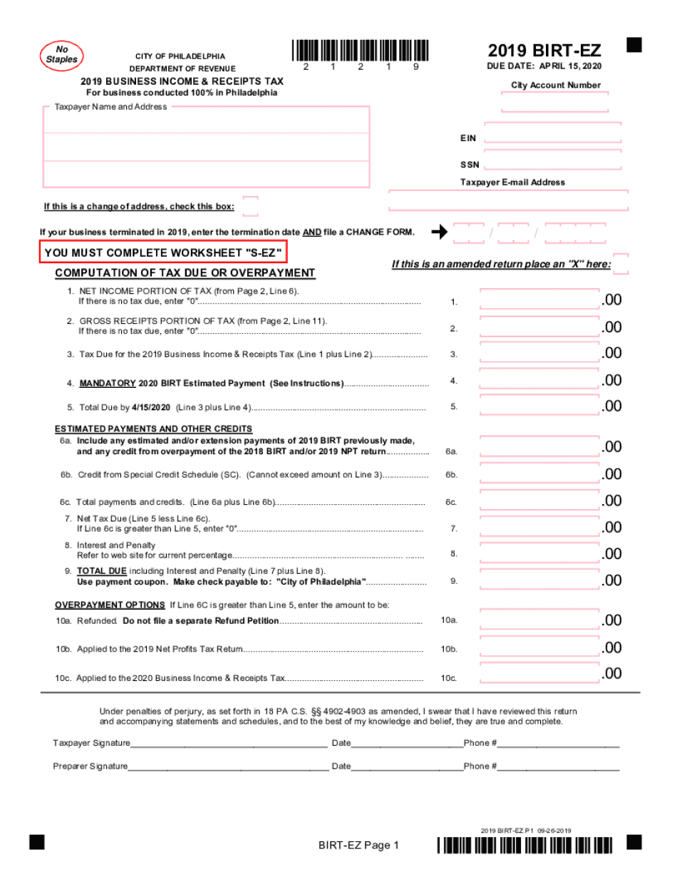  BUSINESS INCOME & RECEIPTS TAX 2019-2024