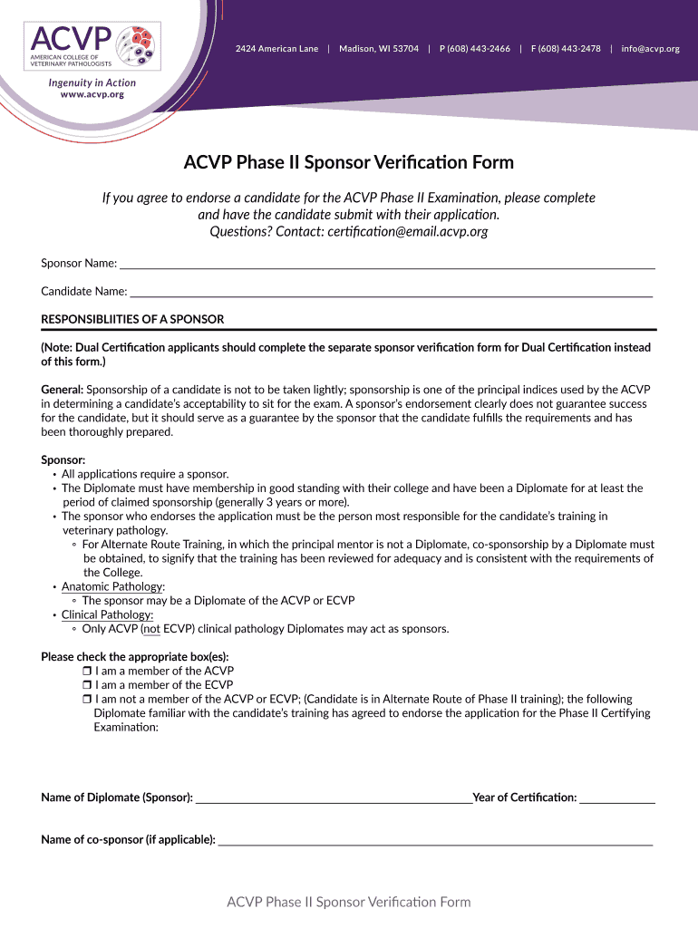 ACVP Phase II Sponsor Verification Form 2020-2024