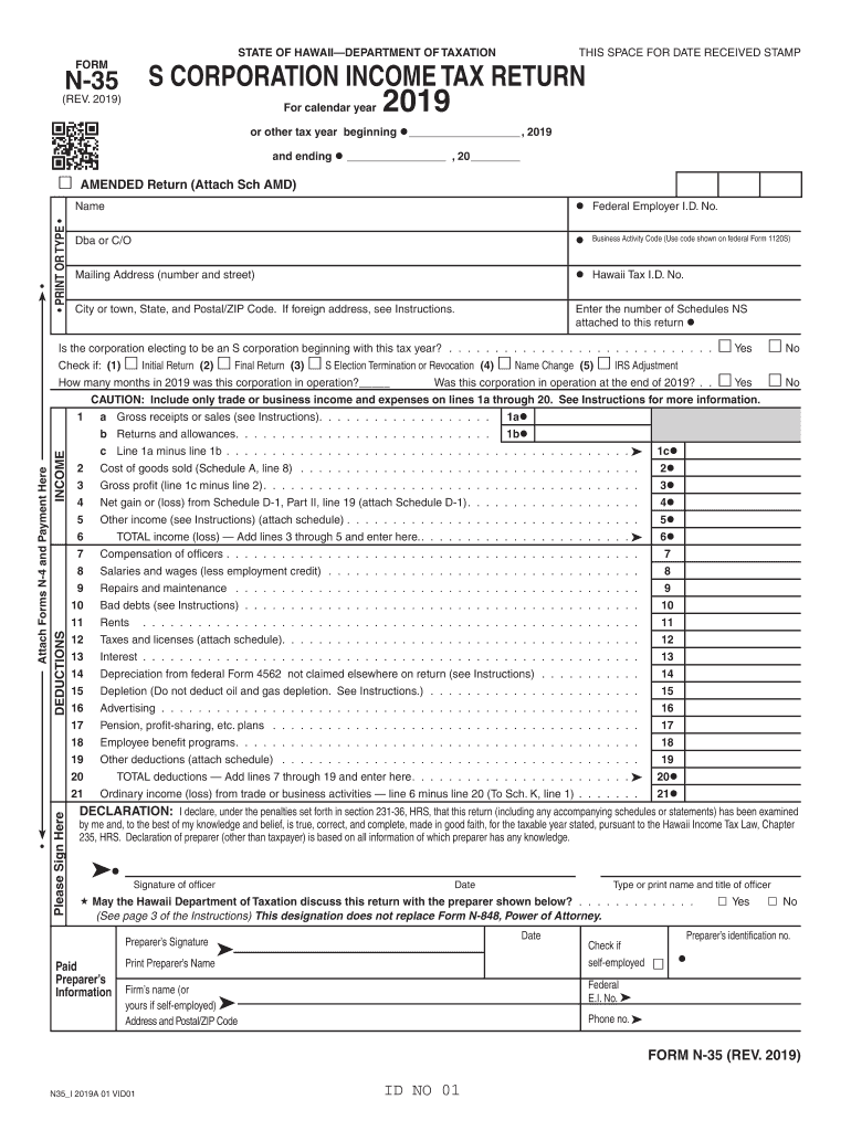  Form N 35, Rev , S Corporation Income Tax Return Forms Fillable 2019