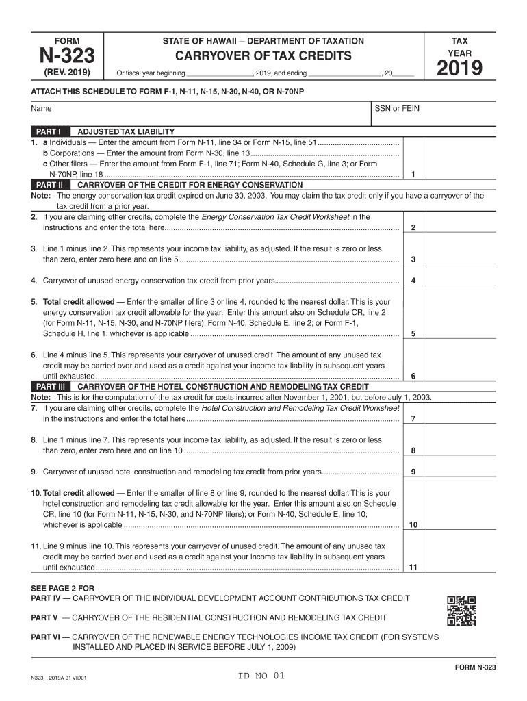  Form N 323, , Carryover of Tax Credits Forms 2019