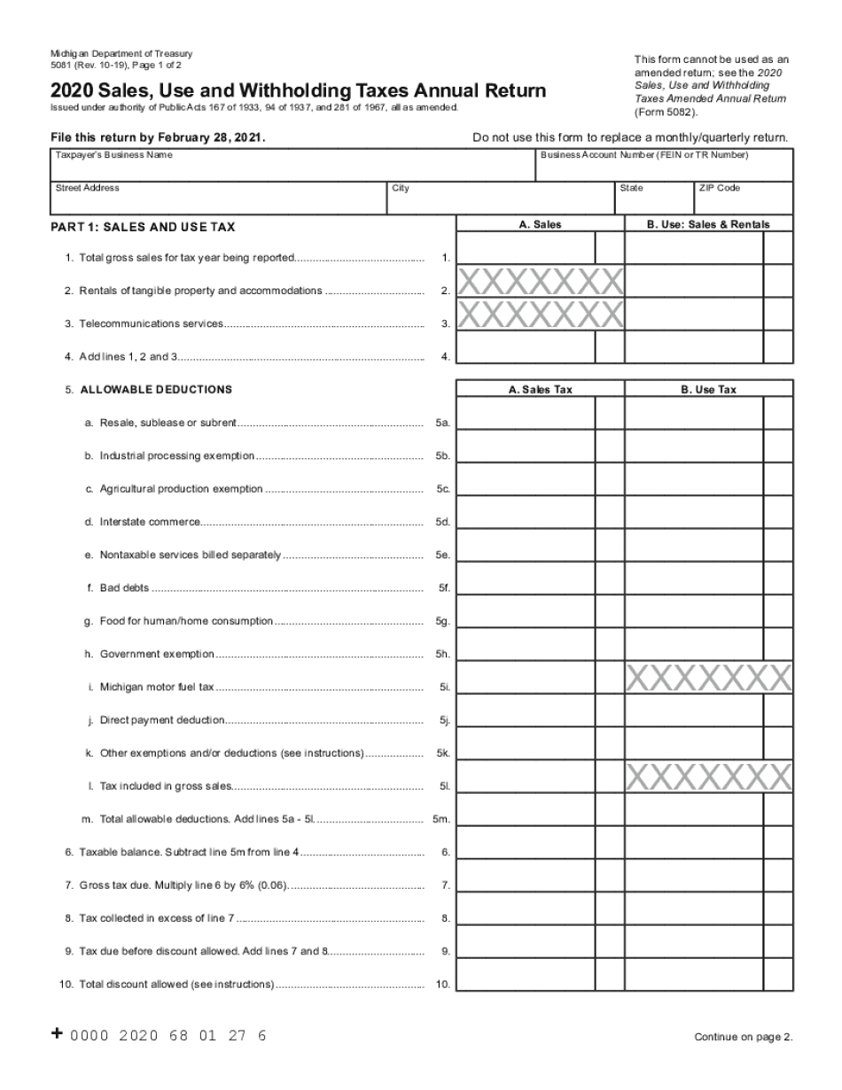 State of Michigan 5081 20202024 Form Fill Out and Sign Printable PDF