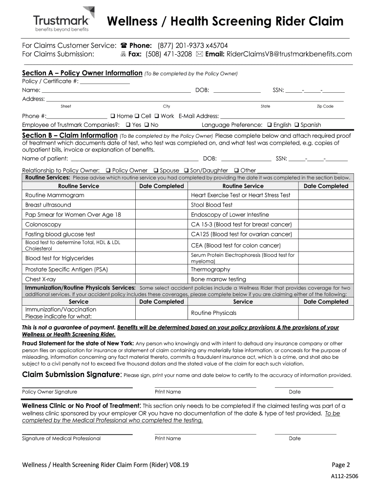 Wellness Health Screening Claim Form