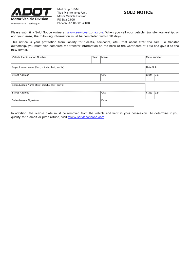  Arizona Sold Notice 2016