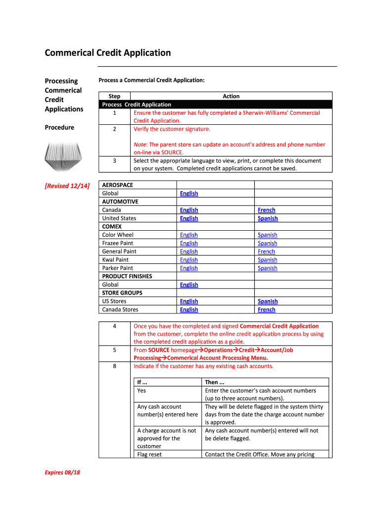 Sherwin Williams Business Credit Application  Form