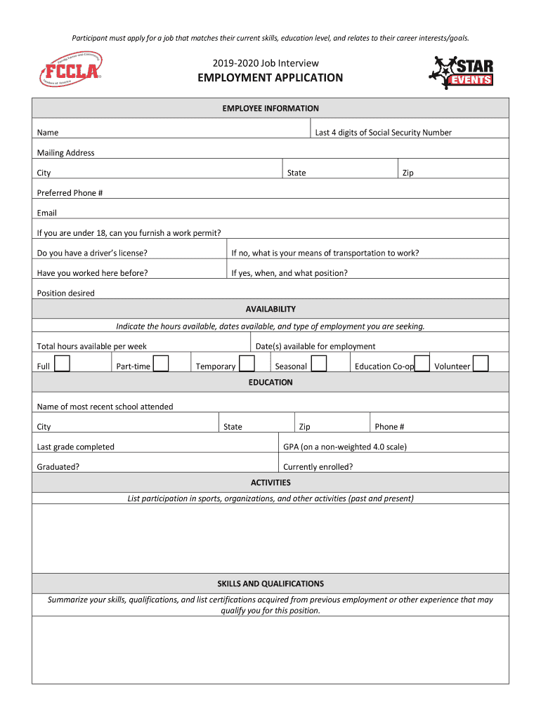 Fccla Job Interview Application  Form