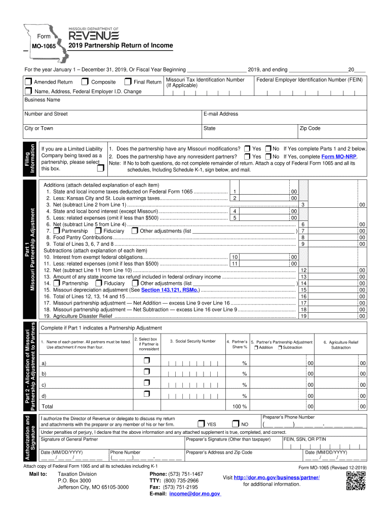  Form MO 1065 Partnership Return of Income 2019