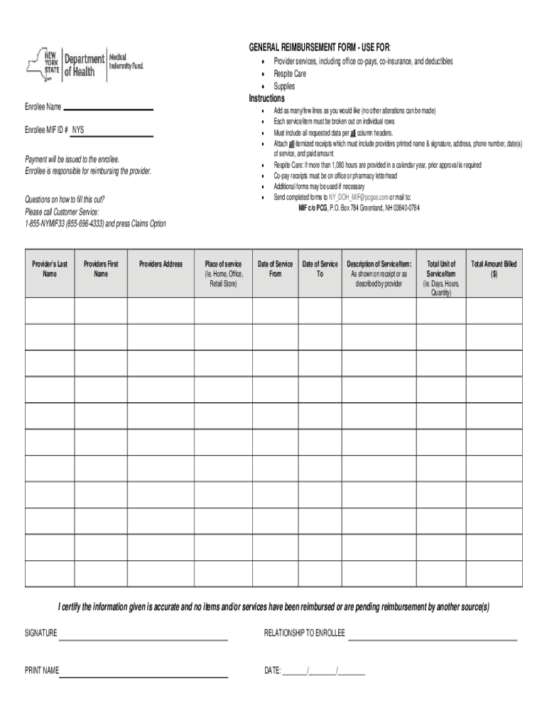 Reimbursement Claim Reimbursement Claim  Form