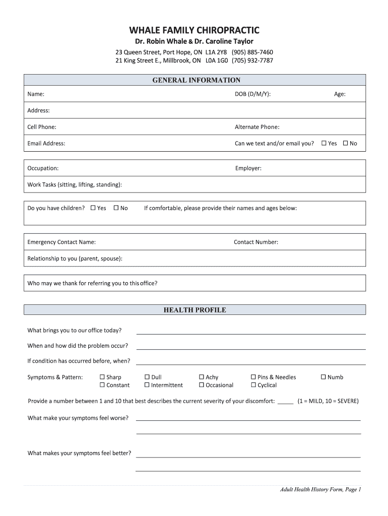 Adult Health History Form,