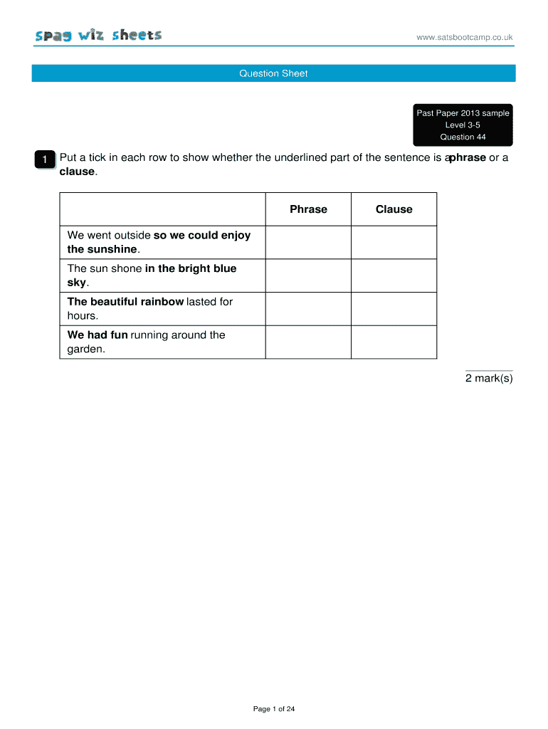 Spag Wiz Sheets KS2 Spag SATs Resource Year 6 Levels  Form