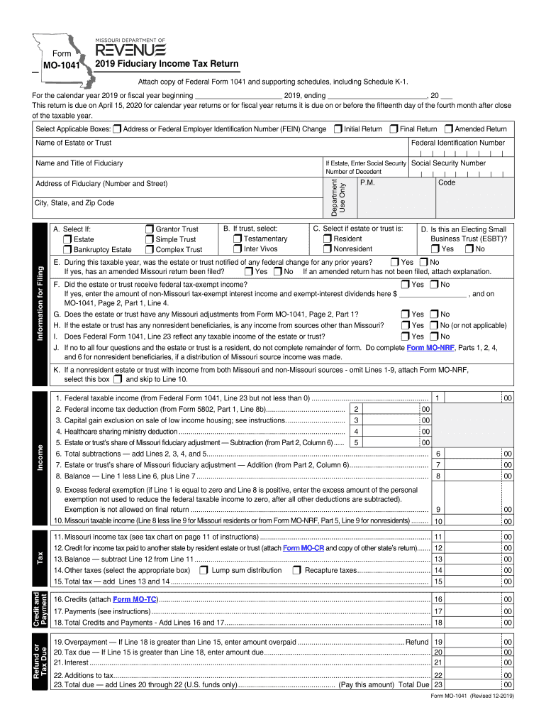  Missouri Form 1041 2019