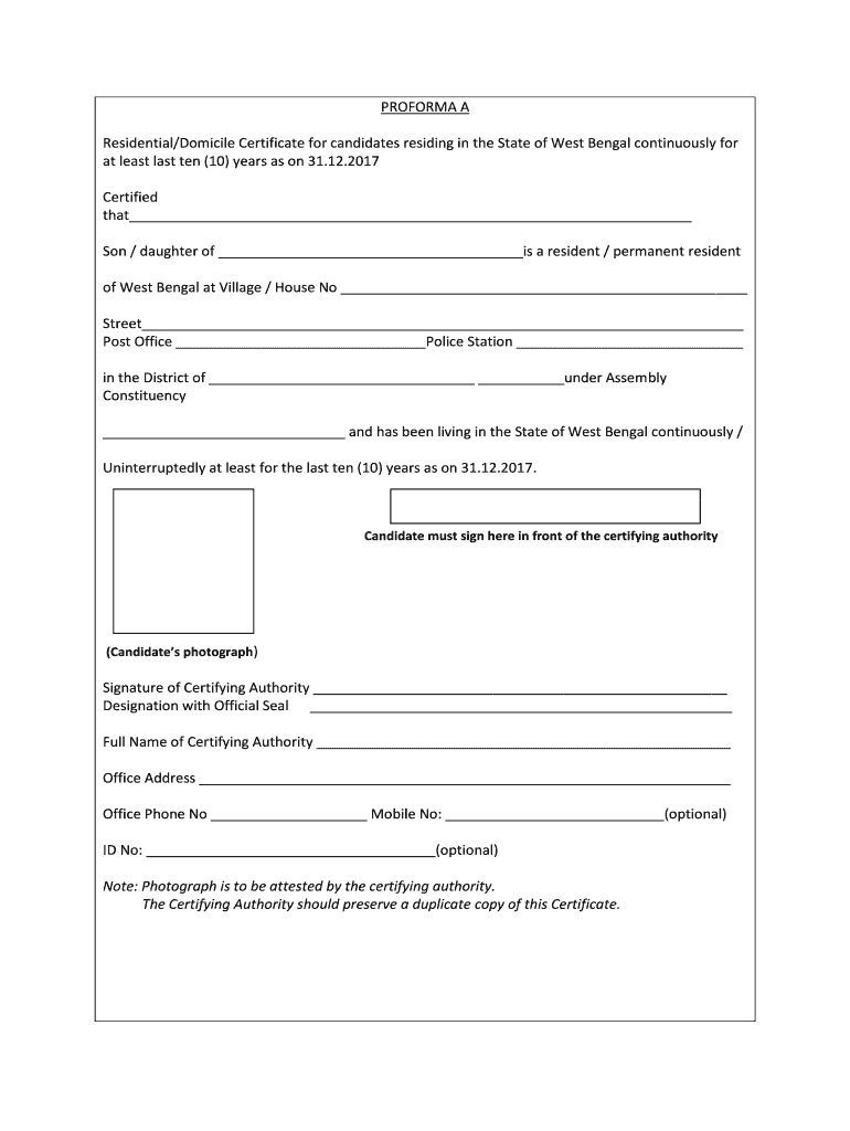 ANNEXURE IV DOMICILE CERTIFICATE PROFORMA