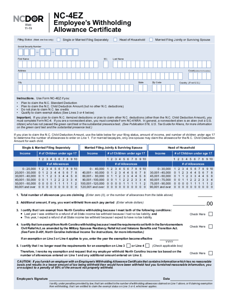 Nc 4ez 20192024 Form Fill Out and Sign Printable PDF Template signNow