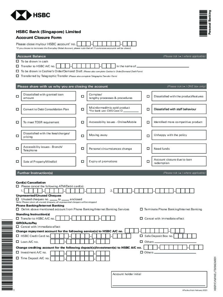 Personal Banking HSBC Bank Singapore Limited Acc  Form