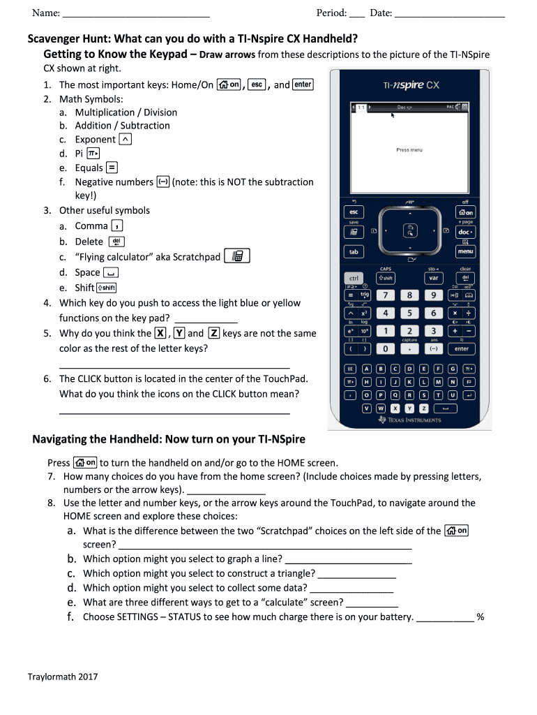 Ti Nspire Scavenger Hunt  Form