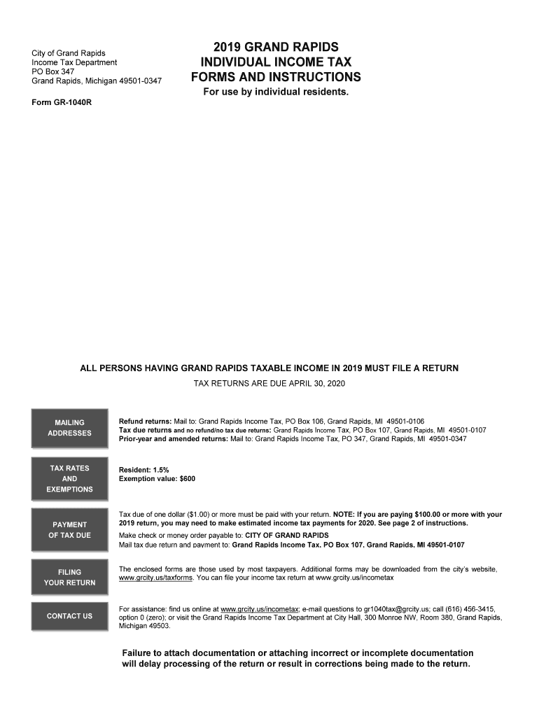  Grand Rapids Individual Income Tax Forms and Instructions 2018