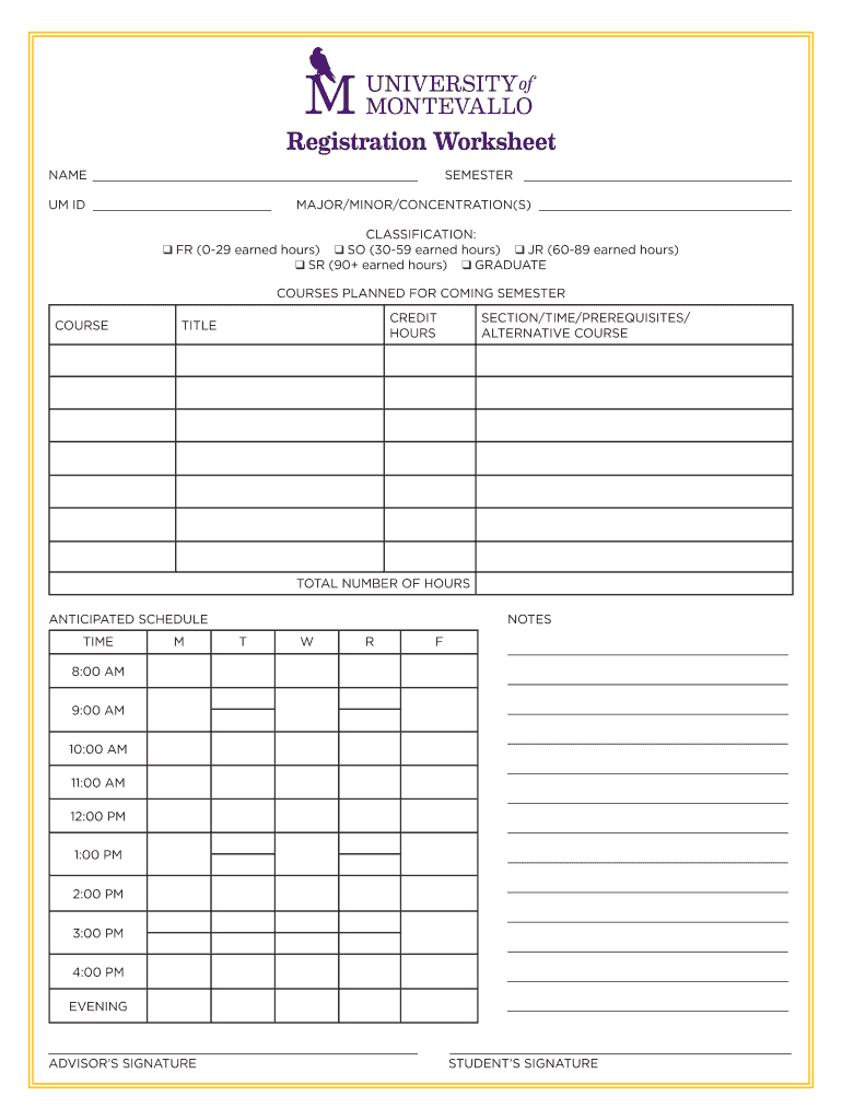 Registration Worksheet  Form