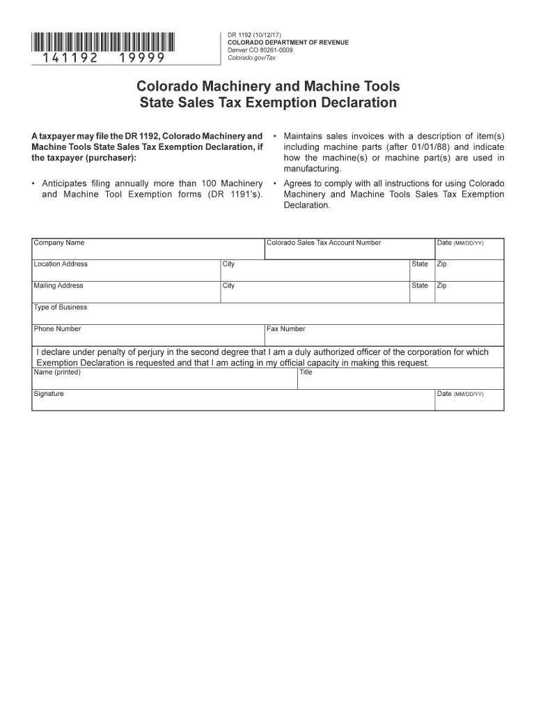 Sales & Use TaxDepartment of Revenue Colorado Gov  Form