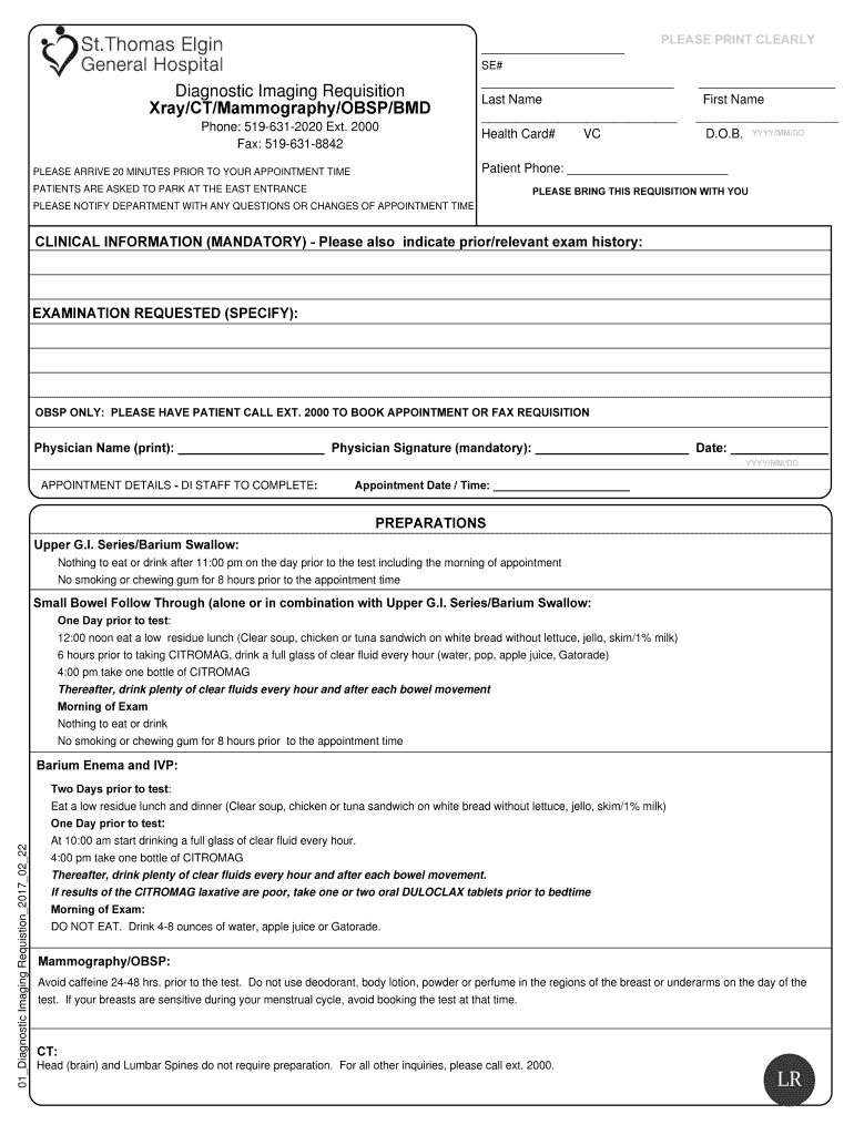 Diagnostic Imaging Requisition  Form