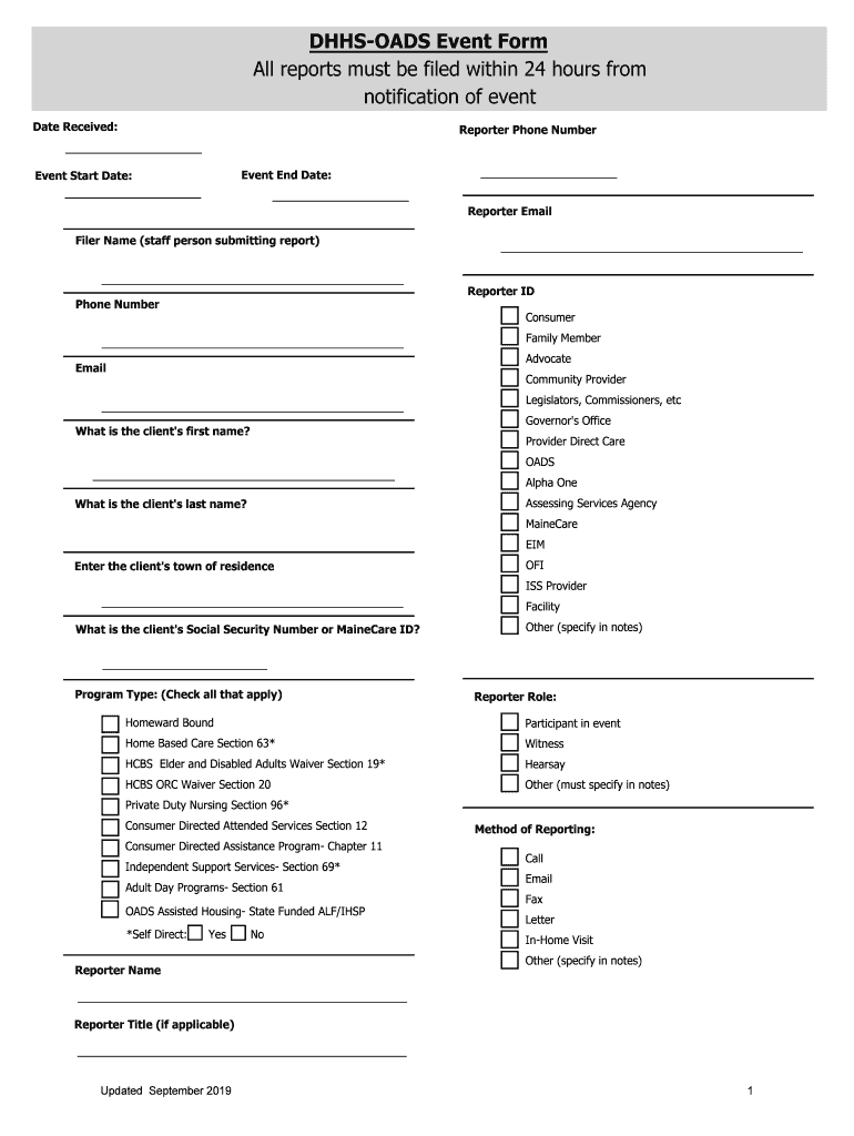 DHHS OADS Event Form