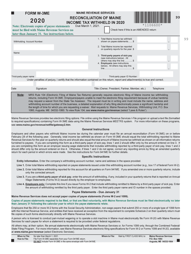  Maine Revenue Services Filing for Maine Income Tax 2020