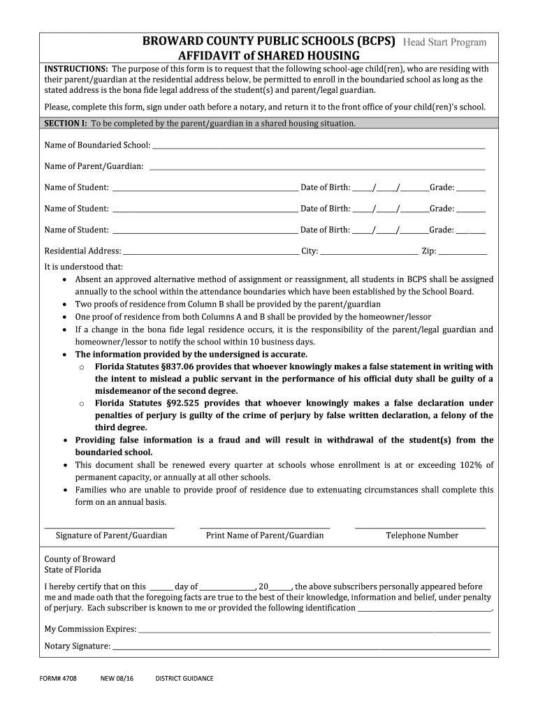 Affidavit of Shared Residence Form