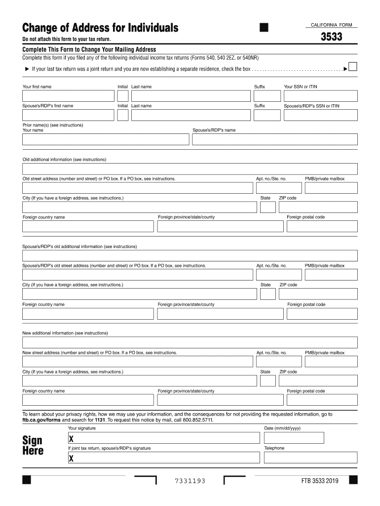  Form 3533 Change of Address for Individuals , Form 3533, Change of Address for Individuals 2019