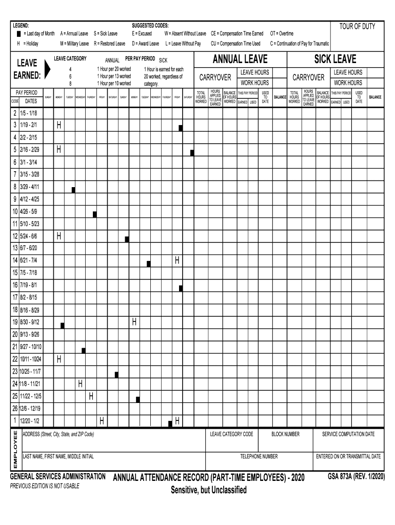  GSA 873A Annual Attendance Record Part Time Employees 2020-2024