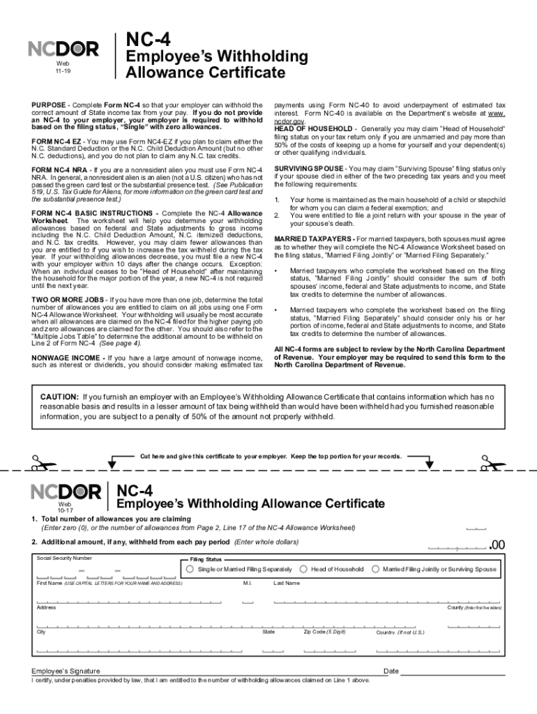 Nc W4 20192024 Form Fill Out and Sign Printable PDF Template