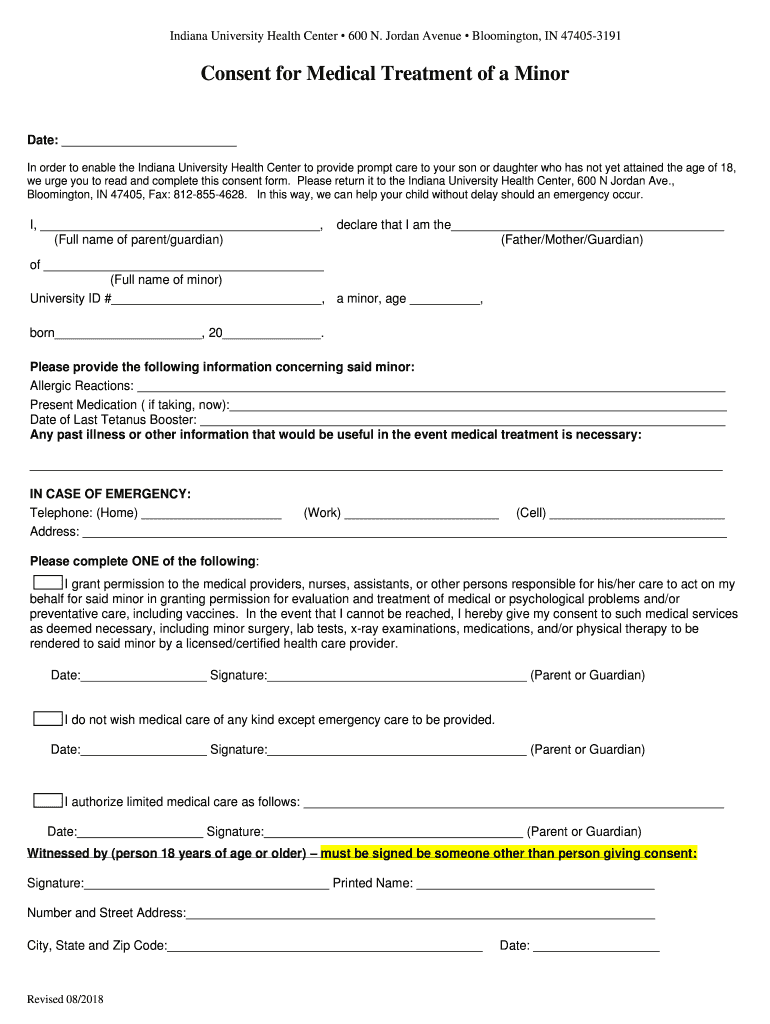  Consent for Medical Treatment of a Minor Consent for Medical Treatment of a Minor 2018-2024