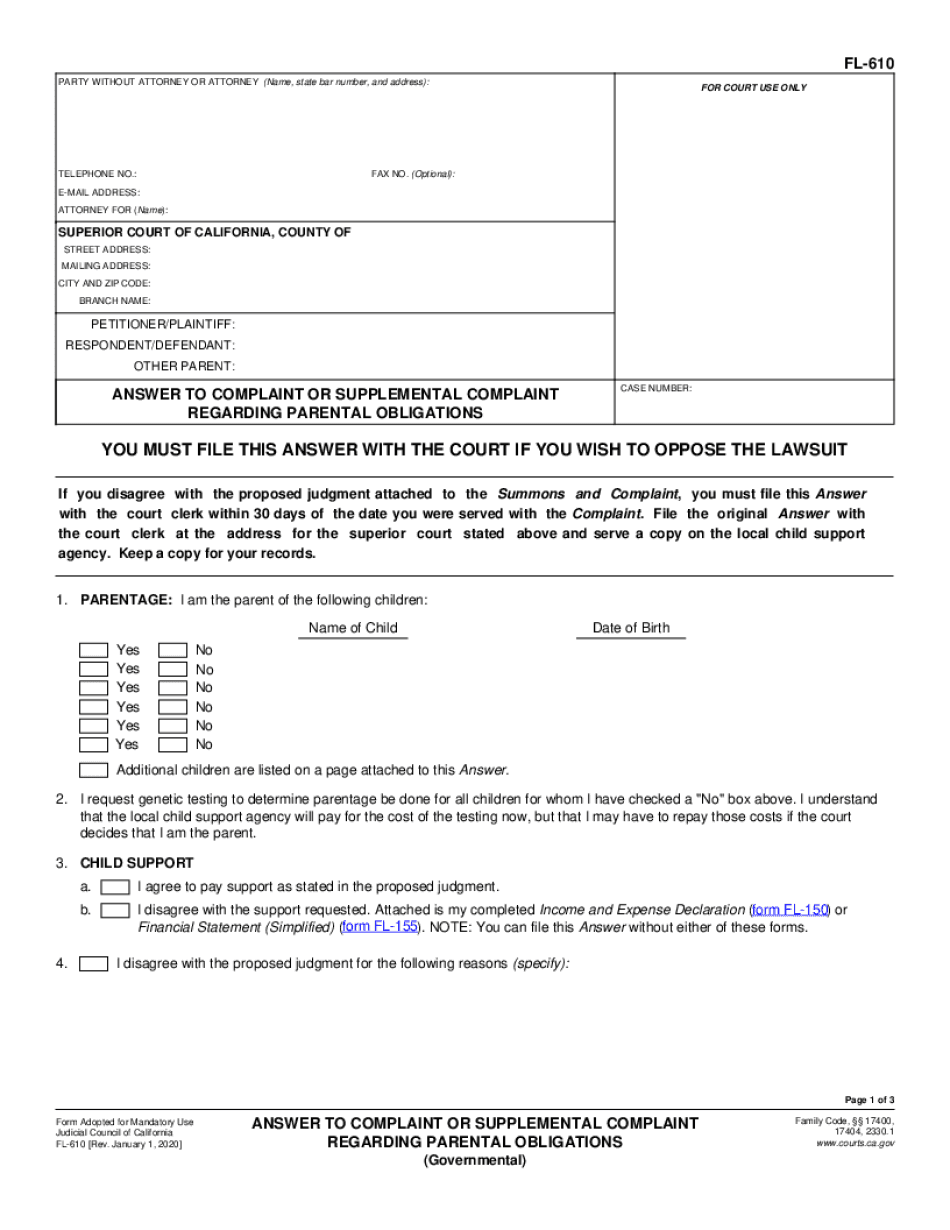  Form FL 610 California Courts CA Gov 2020-2024