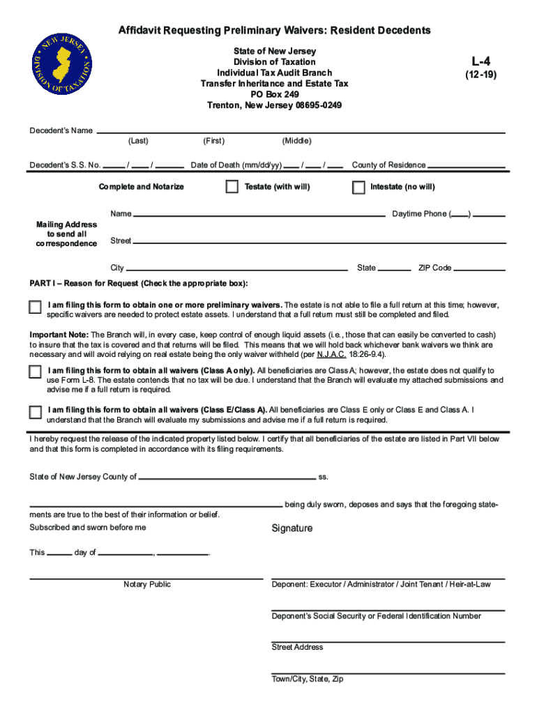  L 8 This Form is a Self Executing Waiver Affidavit for Resident 2019-2024