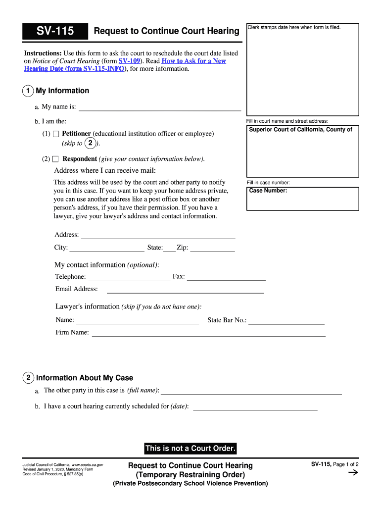  Instructions Use This Form to Ask the Court to Reschedule the Court Date Listed 2020-2024