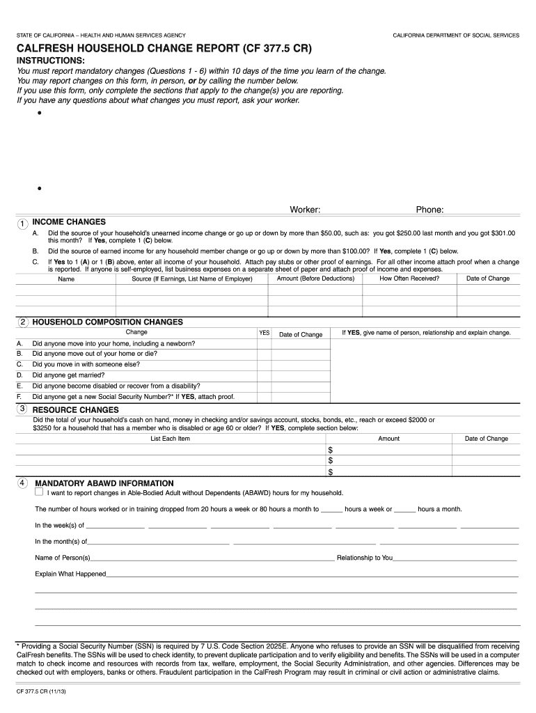 CALFRESH HOUSEHOLD CHANGE REPORT CF 377 5 CR  Form