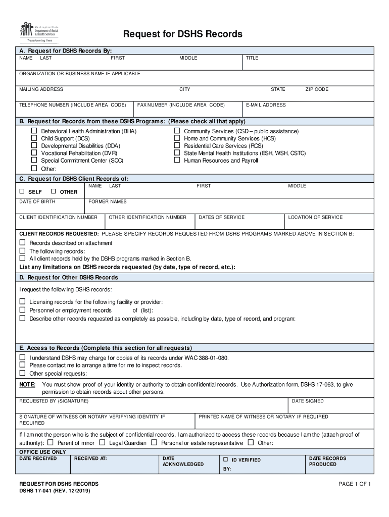 Authorization Washington State Department of Social and  Form