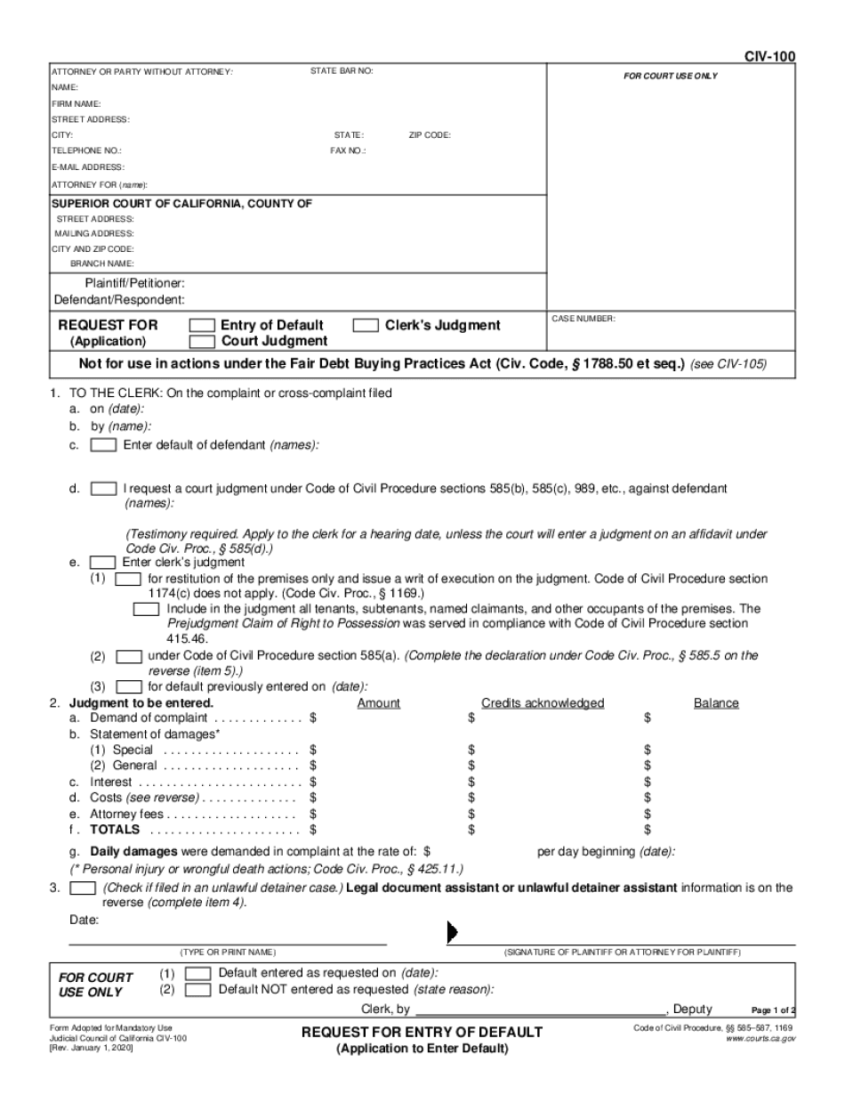  Form CA CIV 110 Fill Online, Printable, Fillable 2020-2024