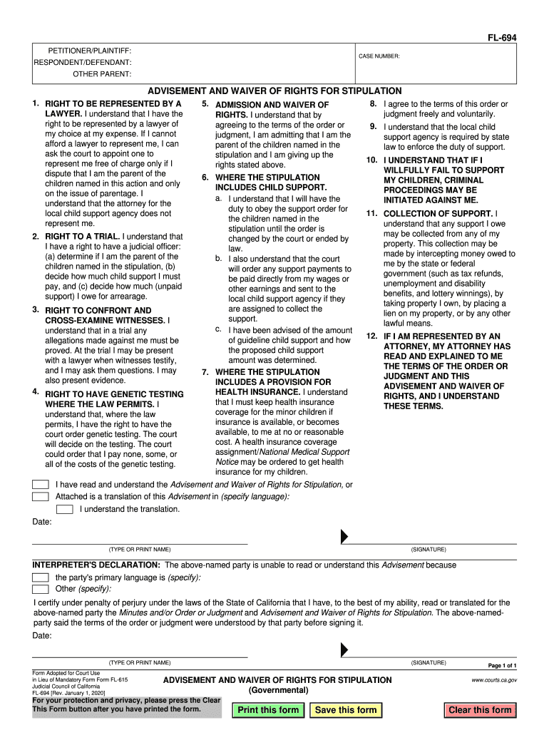  ADVISEMENT and WAIVER of RIGHTS for STIPULATION 2020-2024