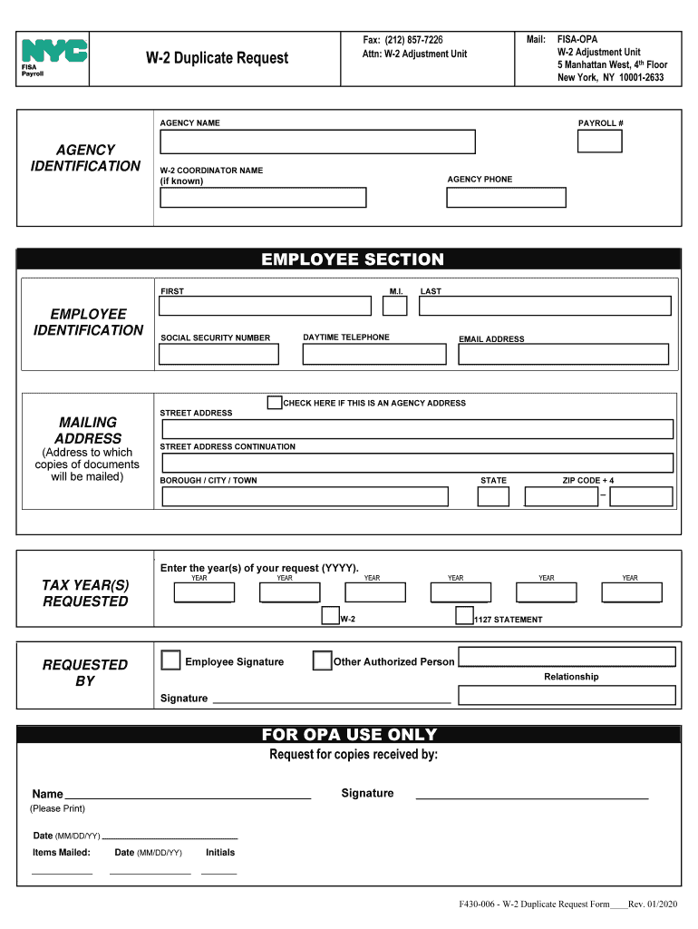  W 2 Duplicate Request Form NYC Gov 2020-2024