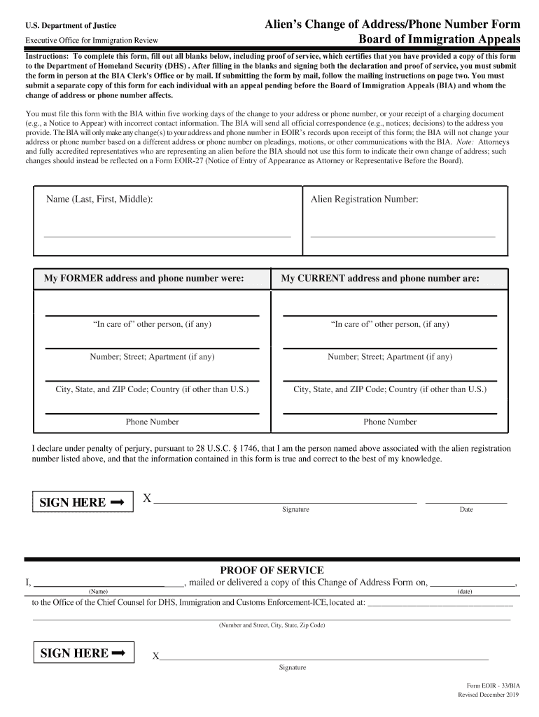  Alien's Change of AddressPhone Number Form Board of 2019-2024