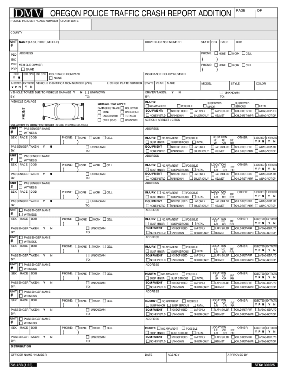  735 46B Oregon Police Traffic Crash Report Addition 2020