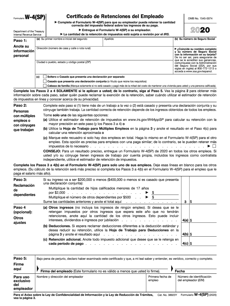  Form W 4SP Internal Revenue Service 2020